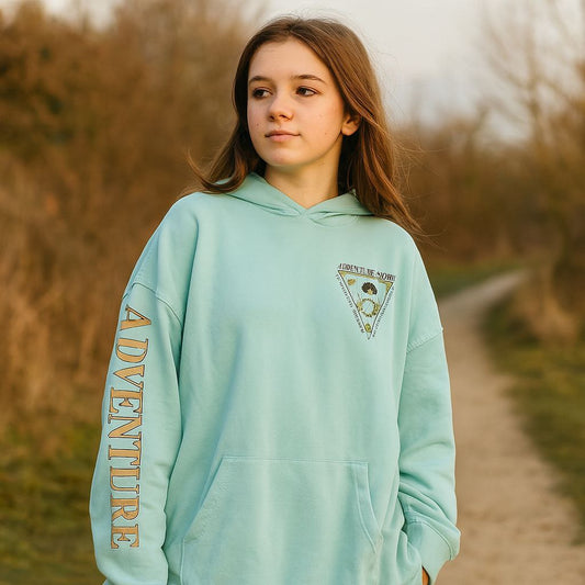 Hoodie With Light Fleece Adventure Awaits Design Size XL-3XL