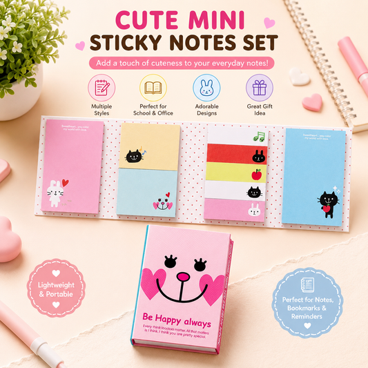 Cute Mini Sticky Notes Set – Cartoon Memo Pads & Page Markers