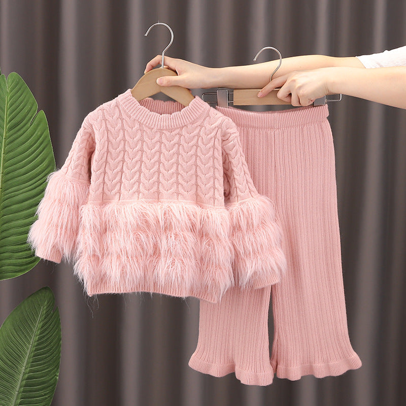 Girls’ Faux Fur Trim Knit 2-Piece Set | 2–7Y