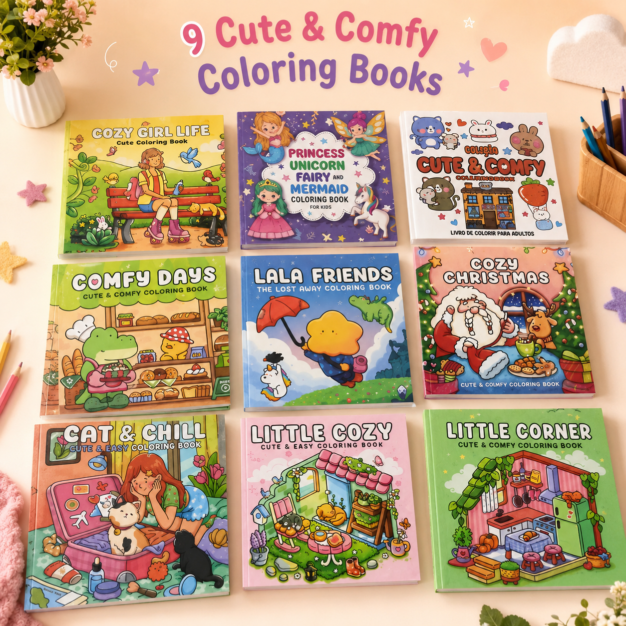 Cute & Comfy Coloring Books – 21 × 21 cm Softcover | 6+