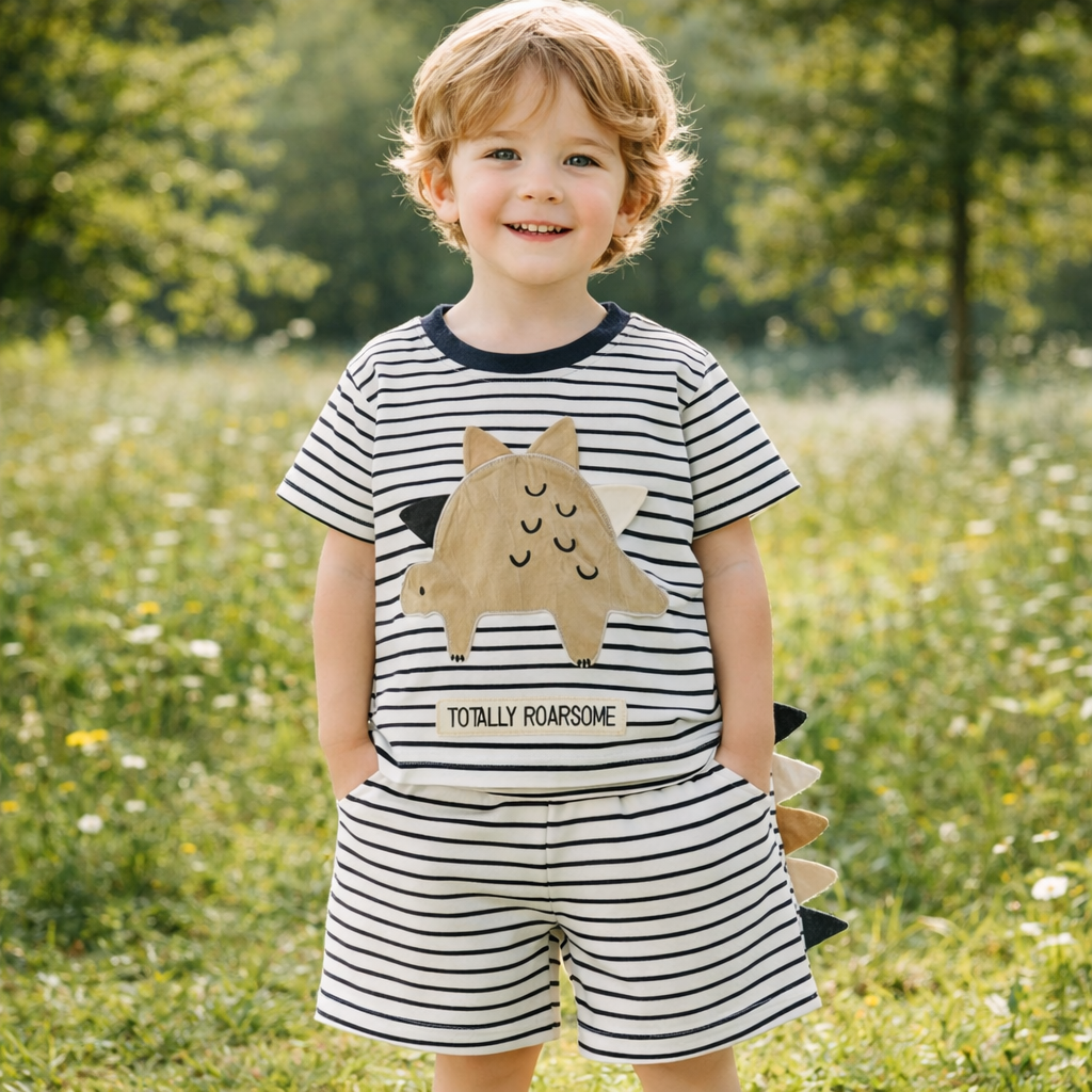 Boys Cotton Dinosaur – Soft Summer Outfit (6–8Y)