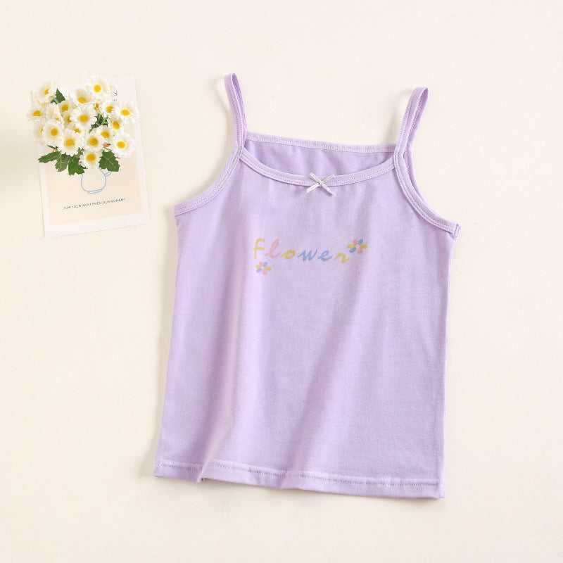 Girls Cotton Tank Tops (4 pcs) – Purple Flower | Size 2–10Y