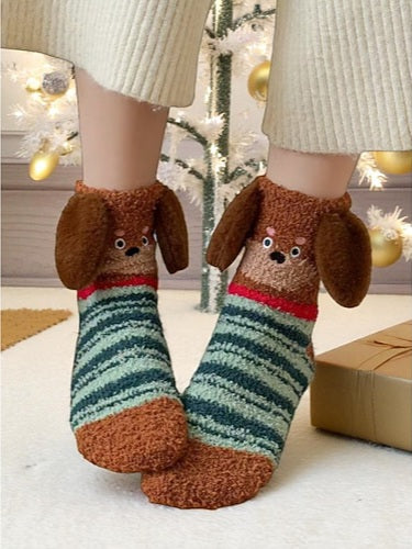 Warm Cozy Socks Dog Design One Size