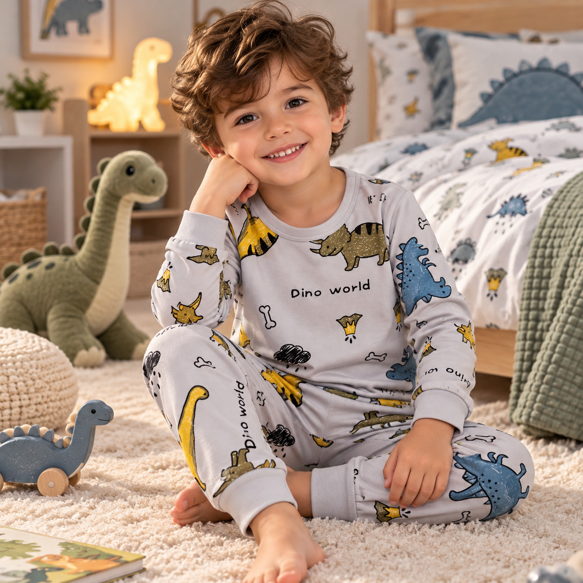 Kids’ Cotton 100% Dinosaur Pajama Set | 3–14Y
