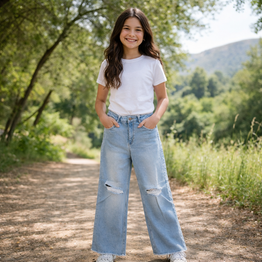 High-waisted Jeans Wide Leg Light Blue | Size 10-16y