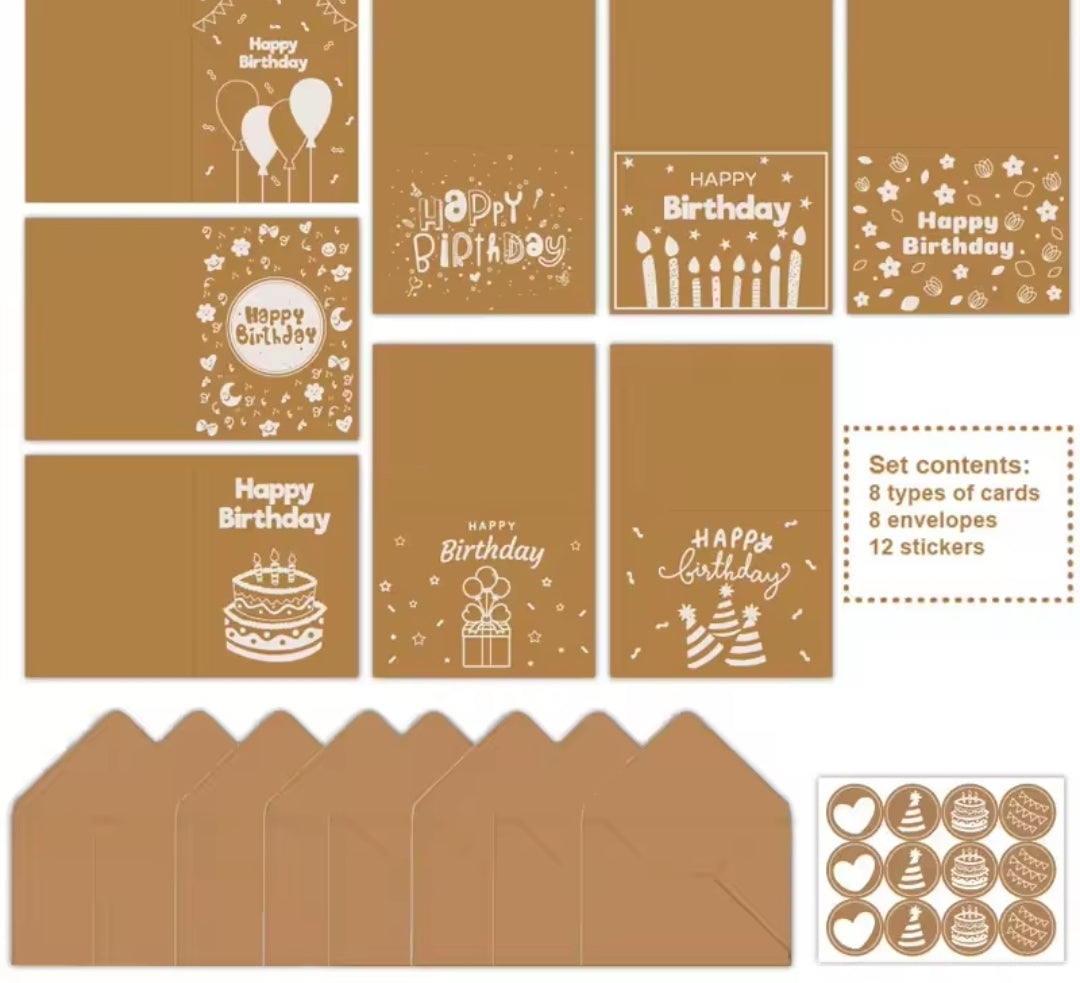 Birthday Card Craft Paper With Enveloppe 8pcs