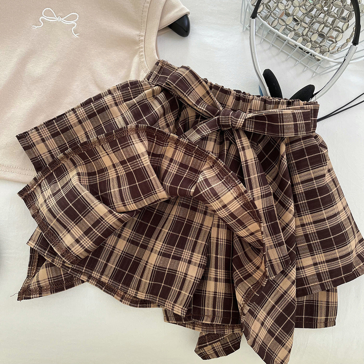 Girls Elegant Plaid Skirt Set | Size 2-10y