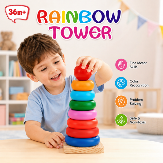 Wooden Rainbow Stacking Tower for Kids | 36 Months+