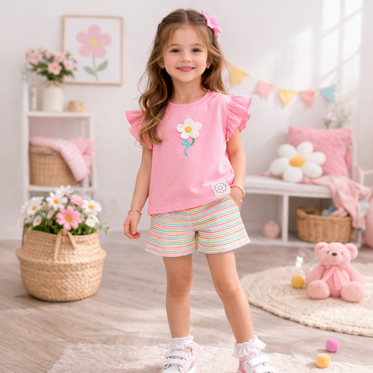 Girls Cotton Flower Set – Soft Summer Outfit (3–10Y)
