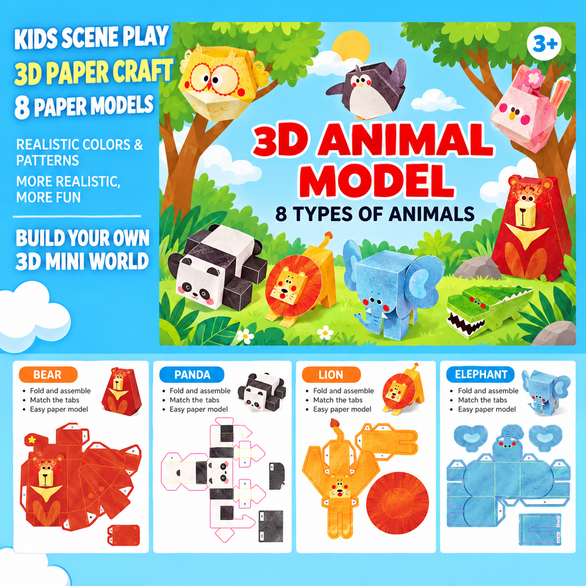 3D Paper Craft Kit for Kids – 5 Designs | 3+