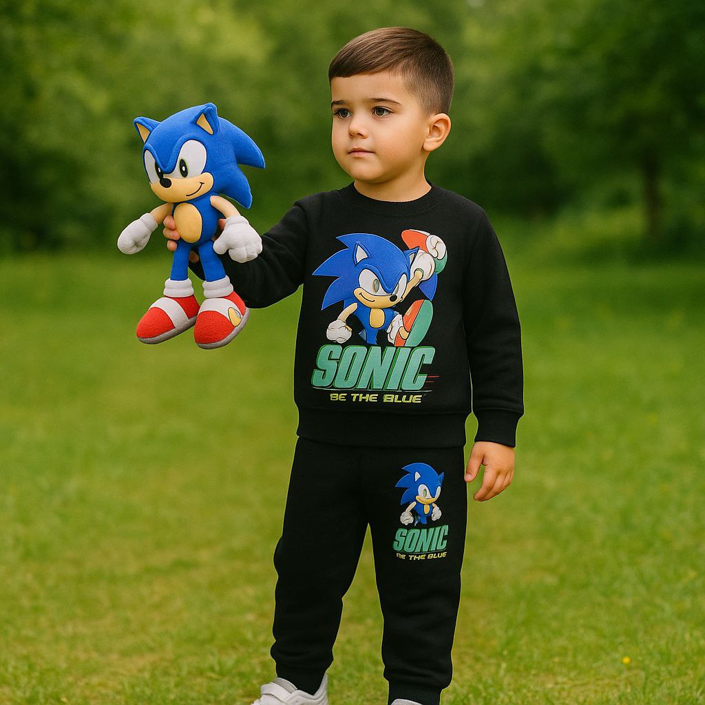 Black Outfit Warm With Fleece Sonic Design Size 3-10y