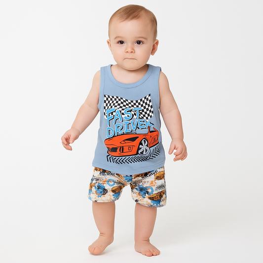 Pyjama For Boys Fast Driver Car Design Set Of 2 Pcs Size 1y