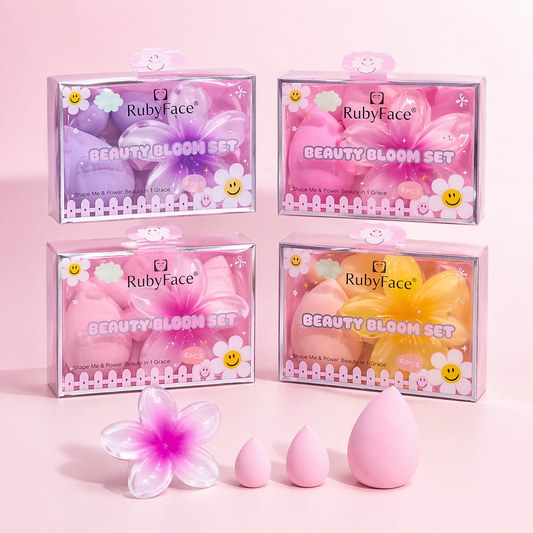 RubyFace Beauty Bloom 4 Pcs Set | Sponges And Hair Clip Flower