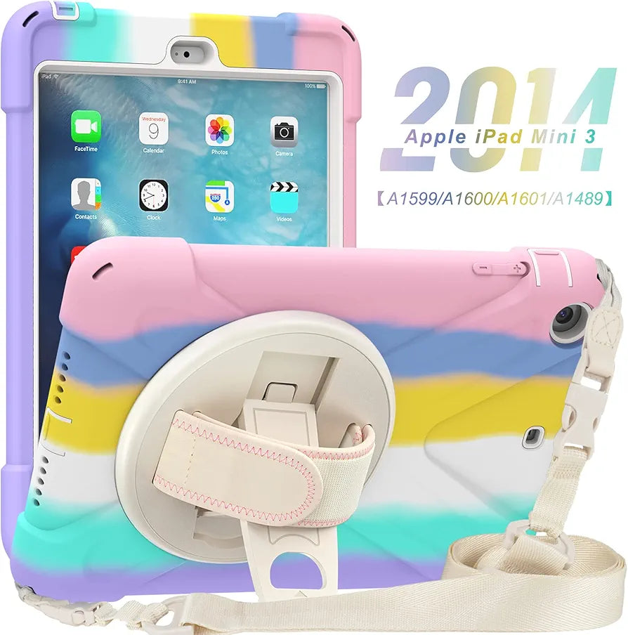 Rainbow Ipad Protective Case | Hand Strap& Shoulder Strap,with Kickstand | Samsung A11 8inch