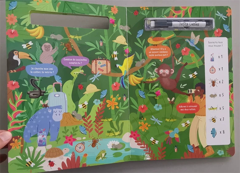 " Cherche Et Trouve " Livre-Ardoise Avec Marqueur Effaçable - French Book | Hard Cover | 3+