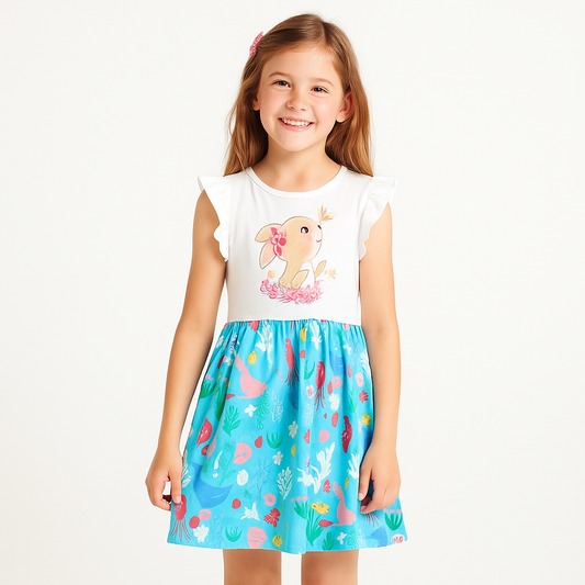 Cute Dress For Girls Rabbit Design Size 5-7y