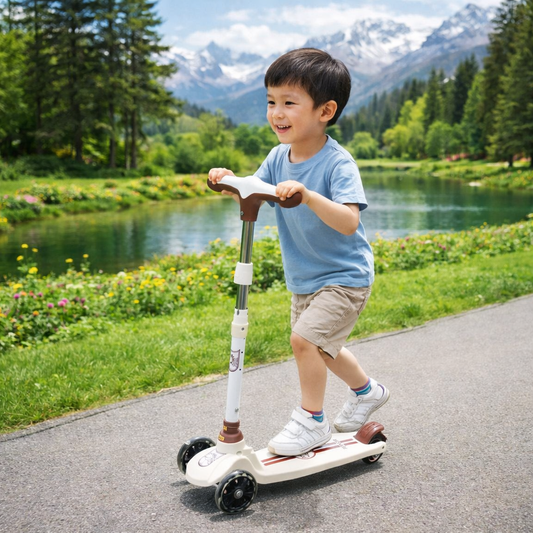 Foldable Kids Scooter 3 Wheels | Beige & Brown | 3+