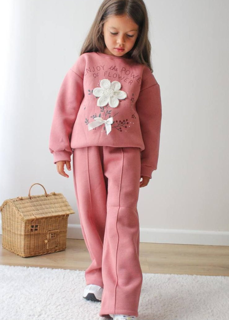 Nice Cotton Outfit  Flower Design Fleece 3-10y