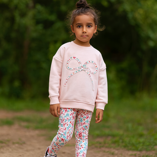 Pink Flowered Ribbon Outfit Cotton 2-7y