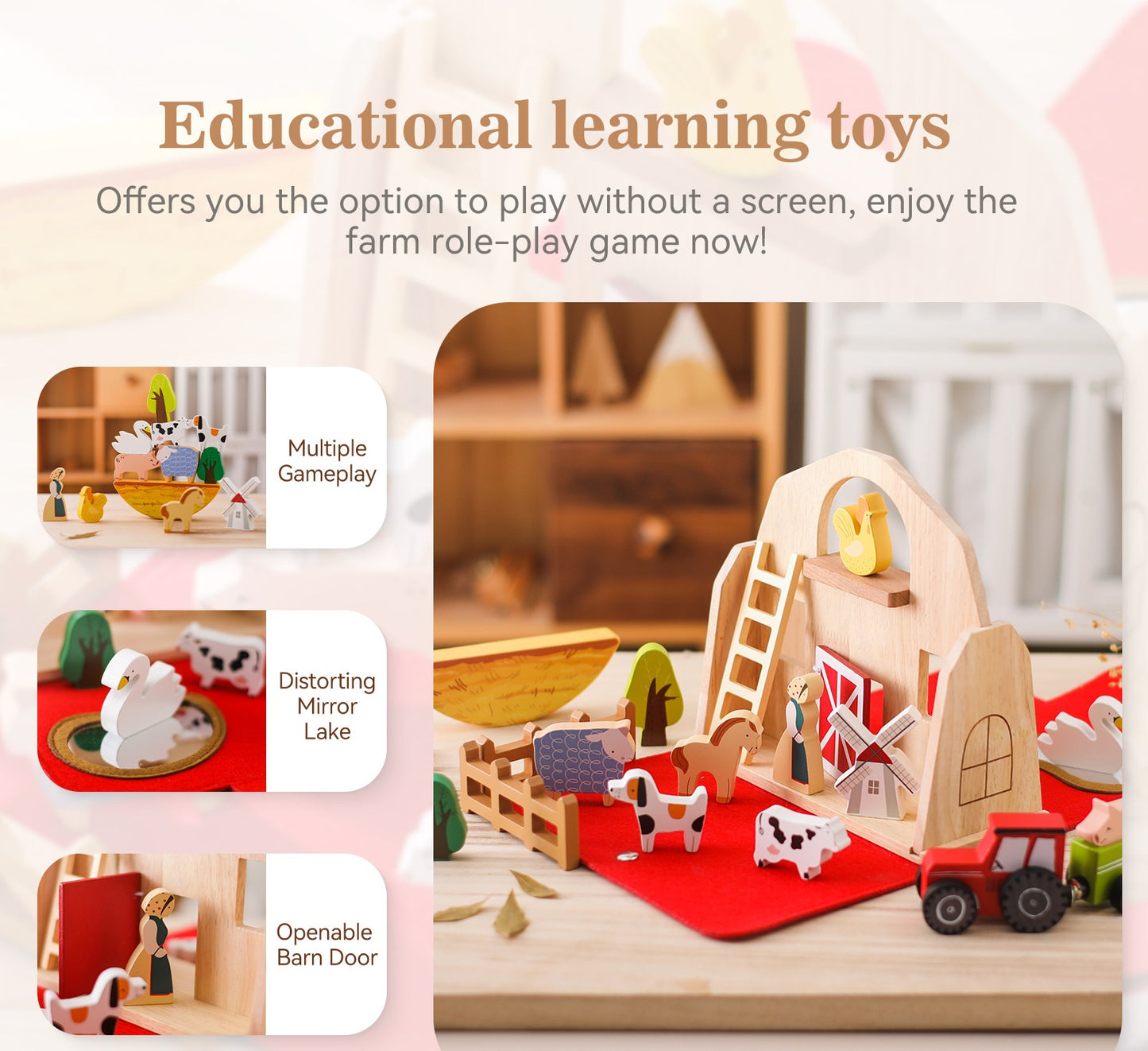 Montessori Educational Learning Toys - Barn Farm | Storable | 18 Pcs | 3+