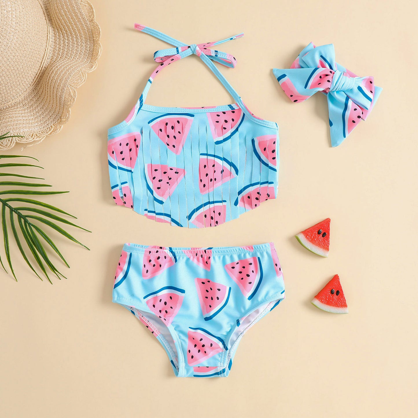 Watermelon Summer 3-Piece Girls Swimsuit Set | Size 6M-6Y