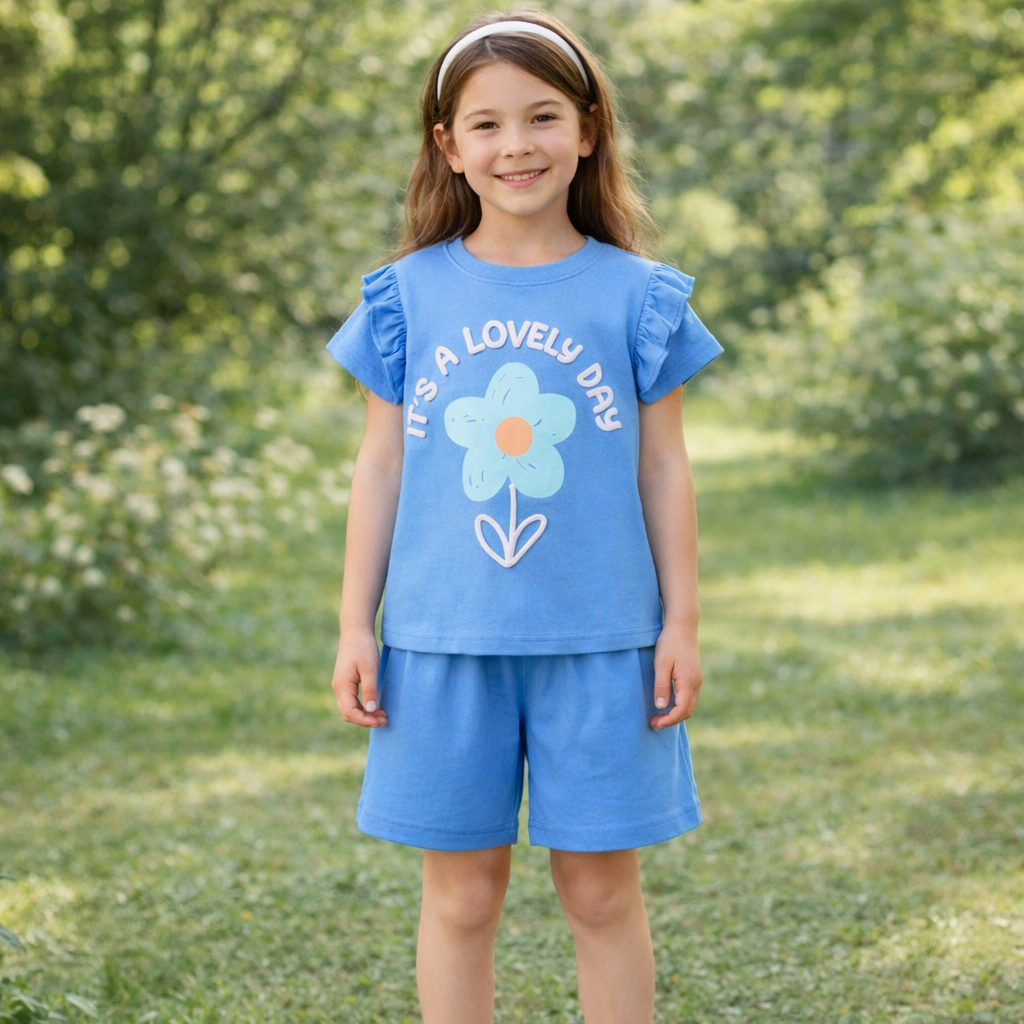 Girls  Cotton Flowers – Soft Summer Outfit (3–10Y)