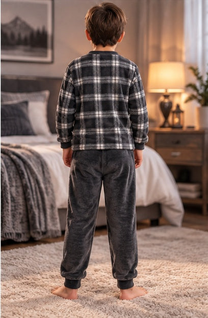 Kids’ Warm Winter Dark Grey Pajama Set | 6–16Y