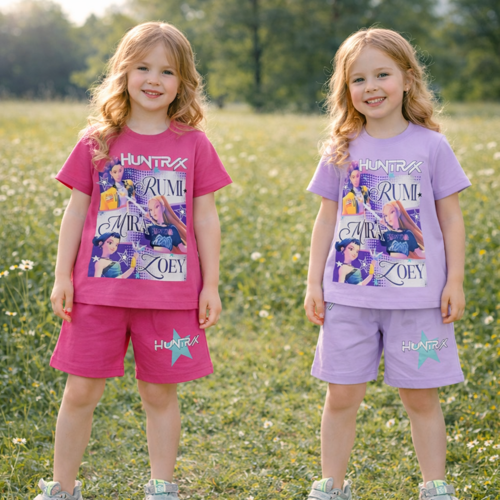 Girls Cotton Kpop Demon Hunters – Soft Summer Outfit | Size 3-10y