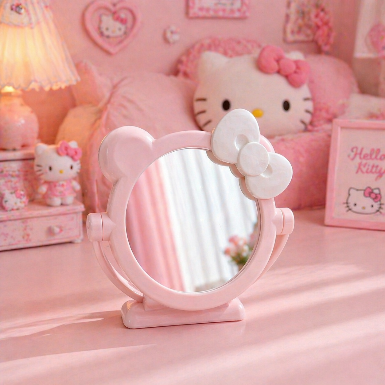 Cute Bear Bow Table Mirror – Pink & Blue