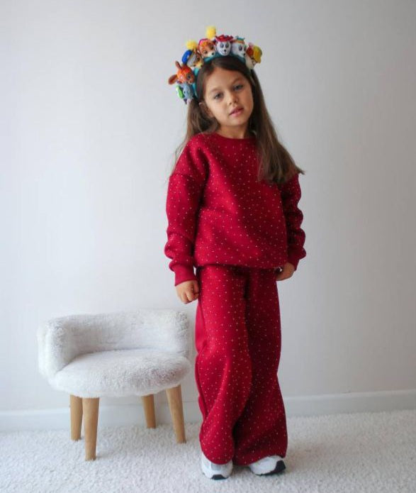 Outfit Warm With Fleece Red Wine Color Size 3-10y