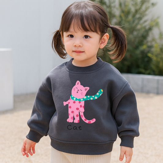 Warm Sweater  Fleece Cat Design 2-6y