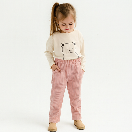 Warm Pink Velvet Pants For Girls Size 5-7y