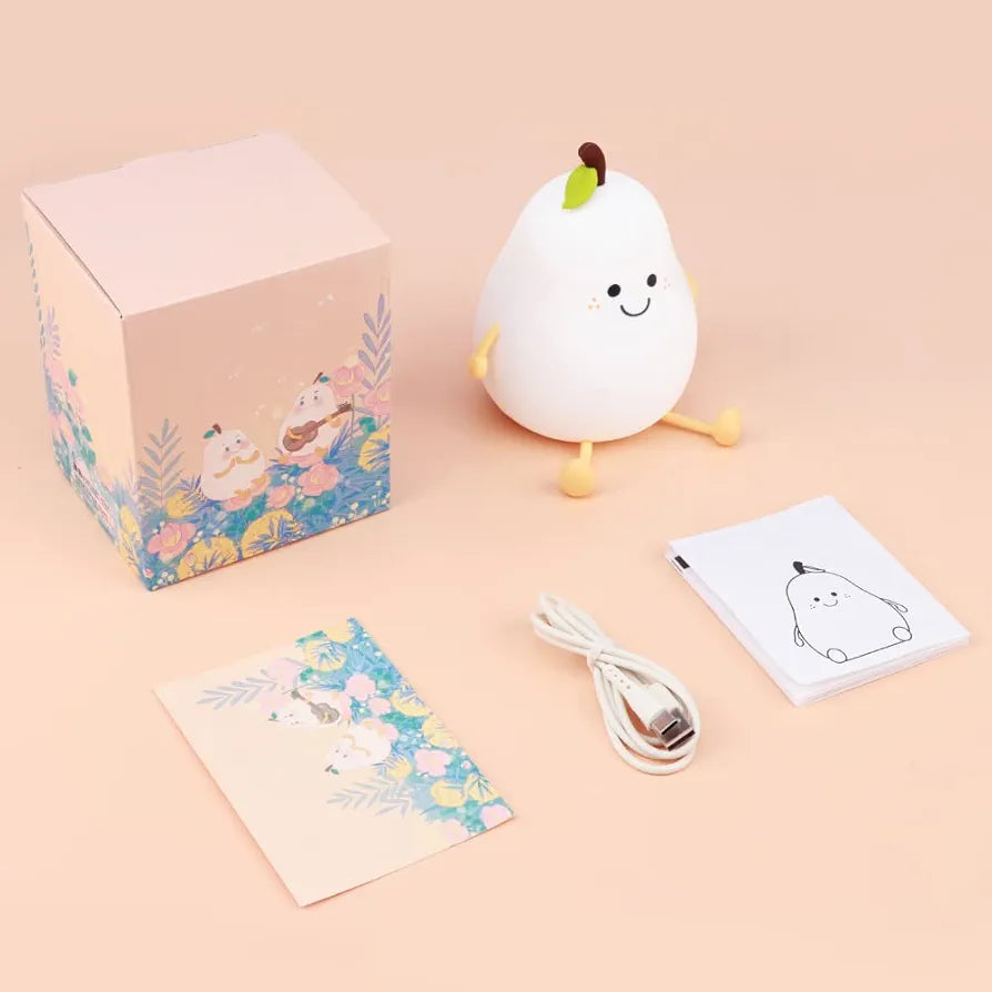 Cute Pear Night Light Silicone Rechargeable Colorful LED | 3+