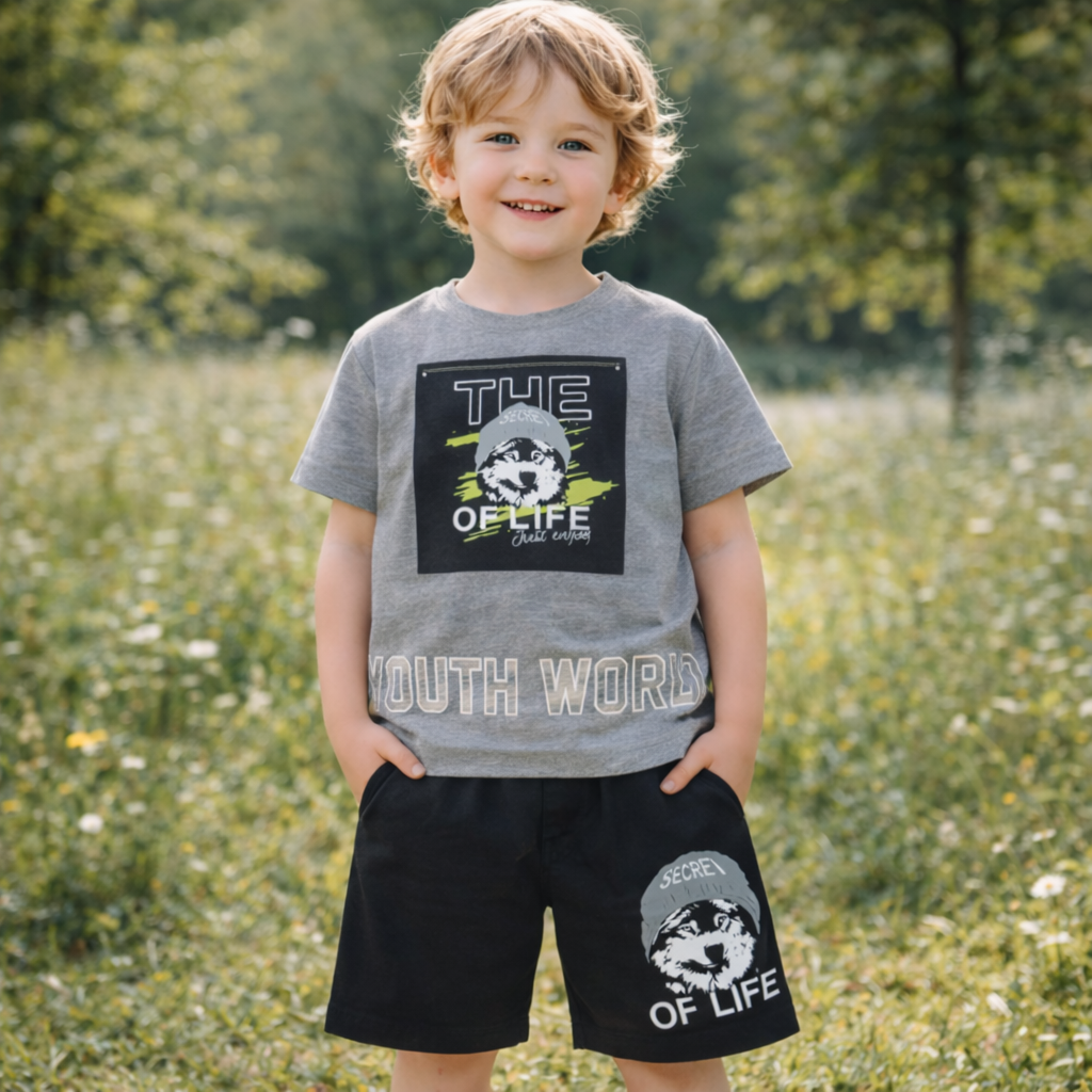 Boys Cotton Wolf Design – Soft Summer Outfit (5-6Y)
