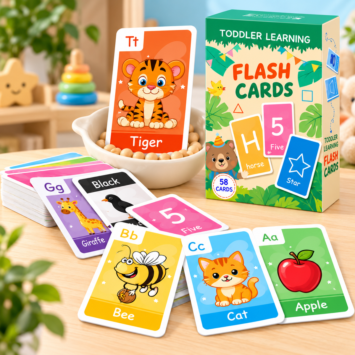 Toddler Learning Flash Cards – 58 Double-Sided Cards | 0–6 Years | Size 10.5×6.5×2.5cm