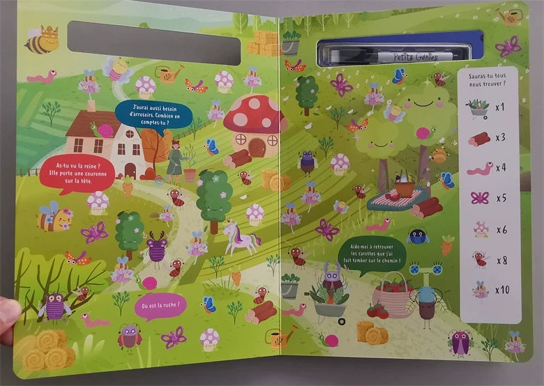 " Cherche Et Trouve " Livre-Ardoise Avec Marqueur Effaçable - French Book | Hard Cover | 3+