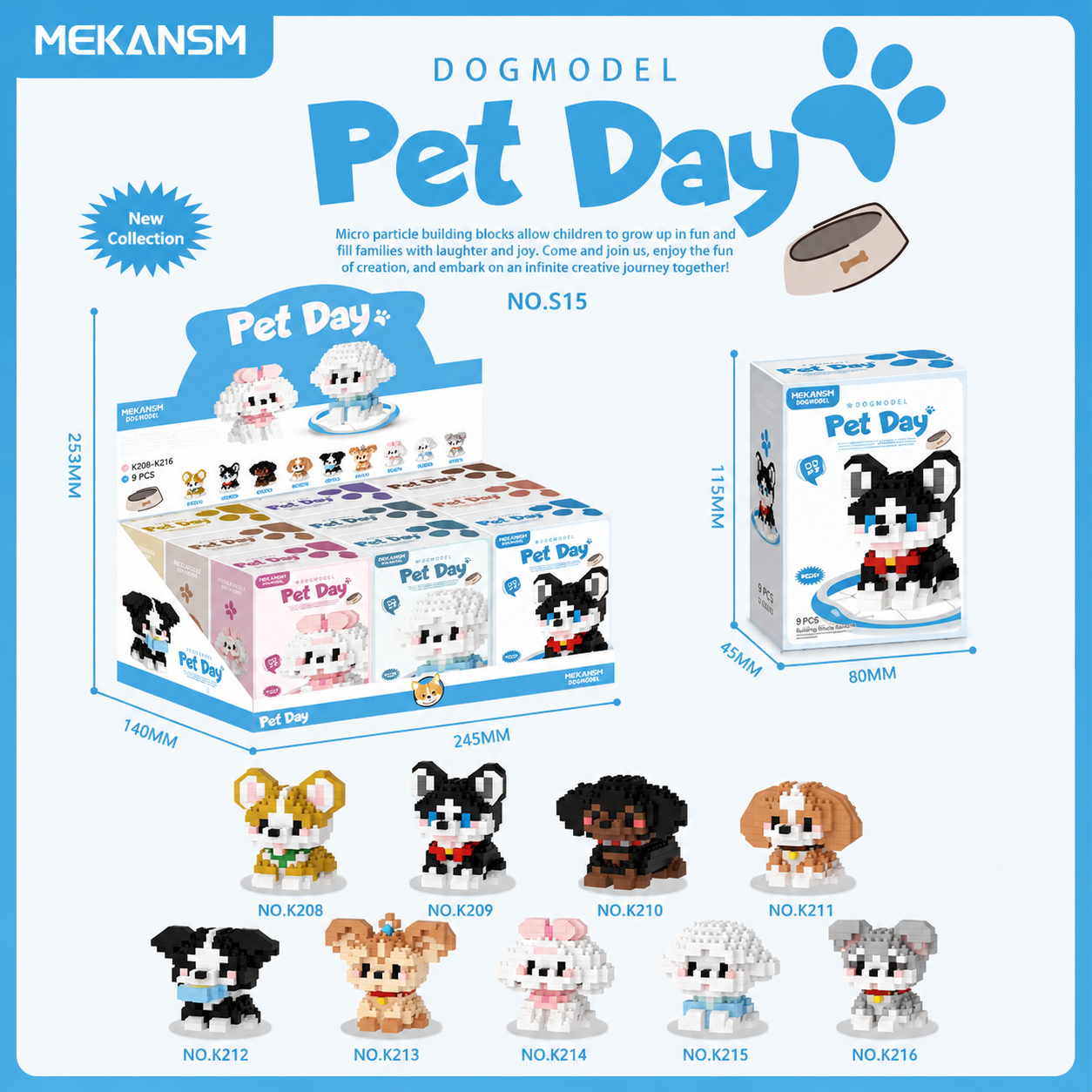 MEKANSM Mini Dog Collection – 18-Piece Building Block Collection| 8+