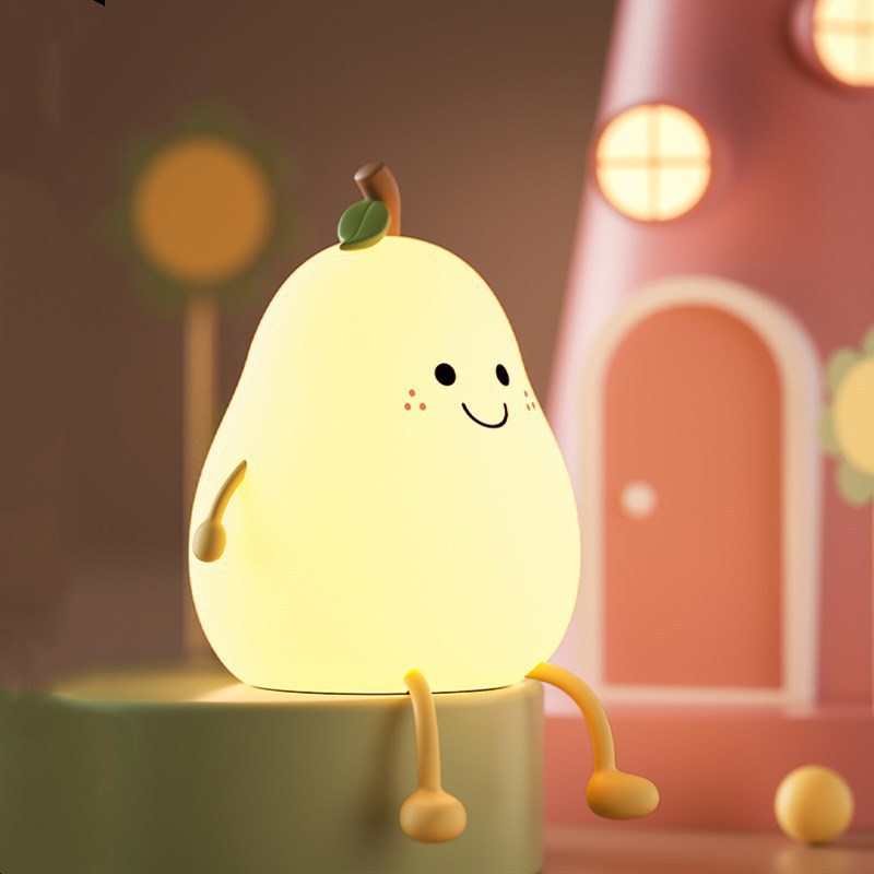 Cute Pear Night Light Silicone Rechargeable Colorful LED | 3+