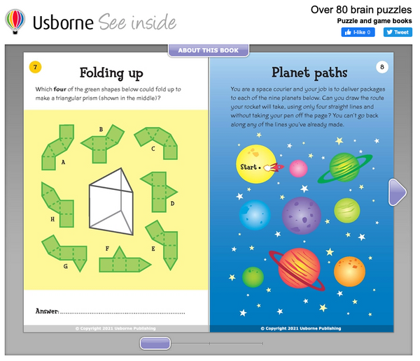 Usborne Activities Over 50 Brain Puzzles Book