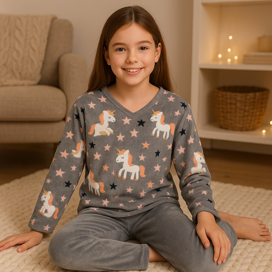 Pyjama Grey Warm  Unicorn Design Size 1-16y