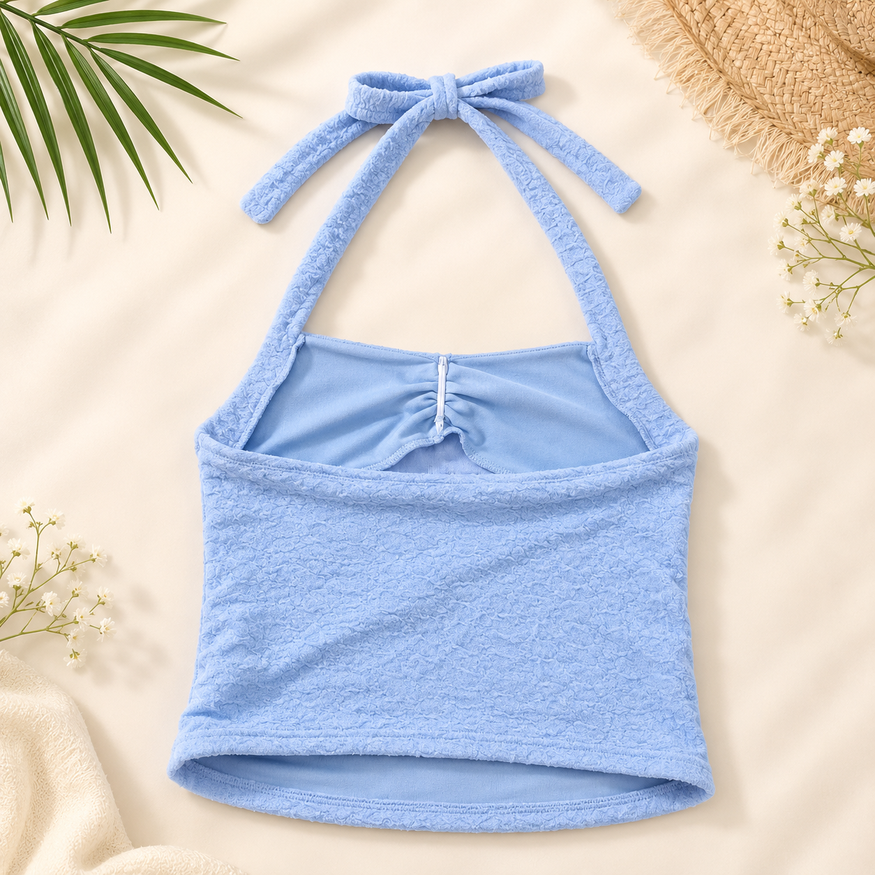 Sky Blue Floral Halter Top for Girls | Size 12y