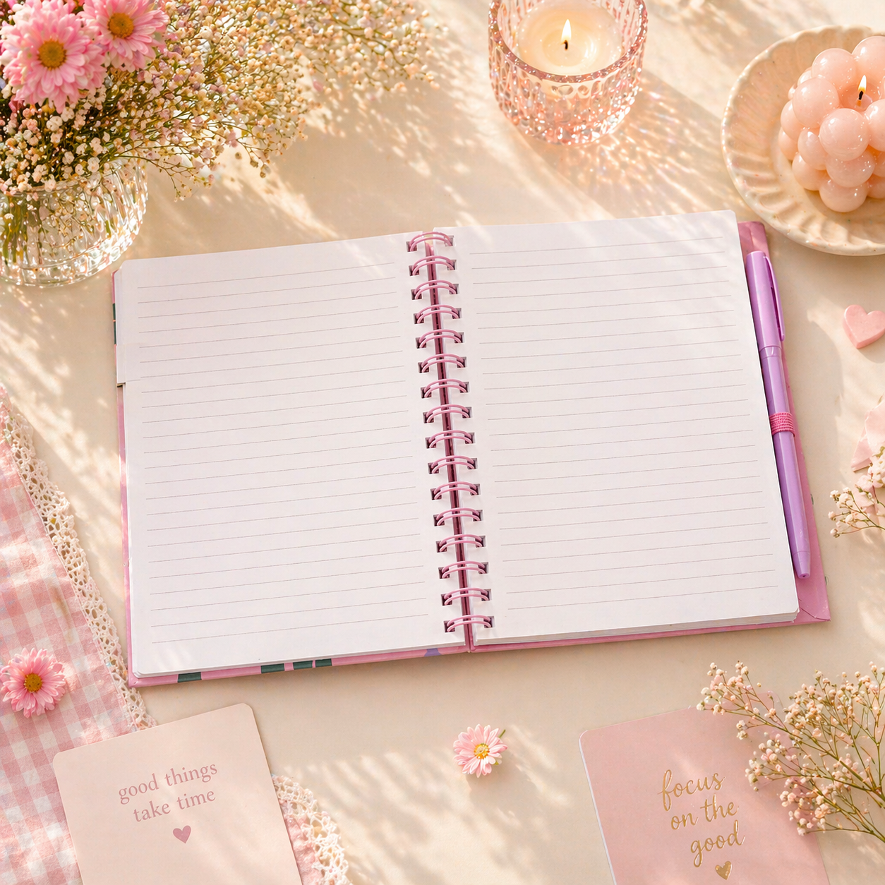 Floral Spiral Notebook Set with Sticky Notes & Pen A5