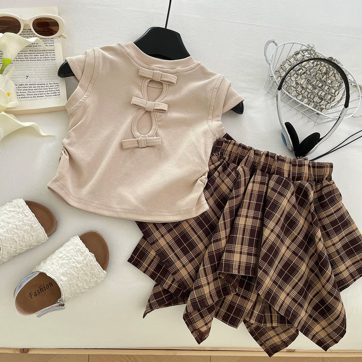 Girls Elegant Plaid Skirt Set | Size 2-10y