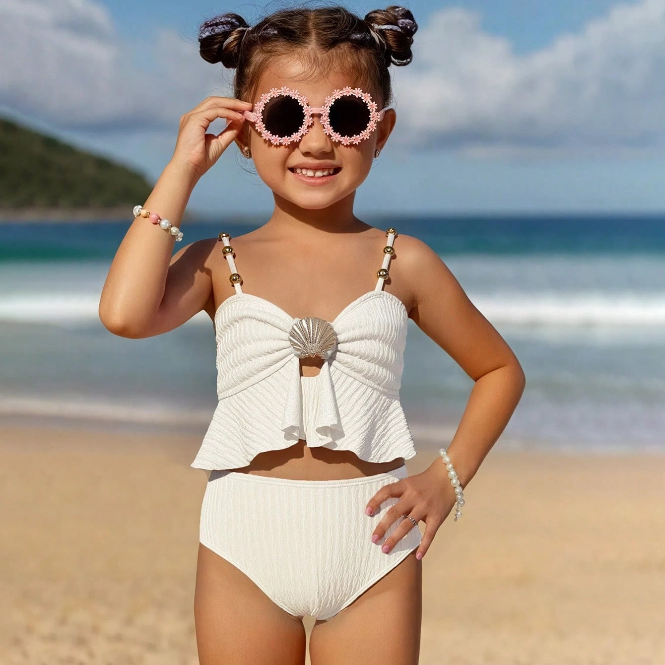 Elegant Shell Detail Swimsuit 2 pcs | Size 6-14y