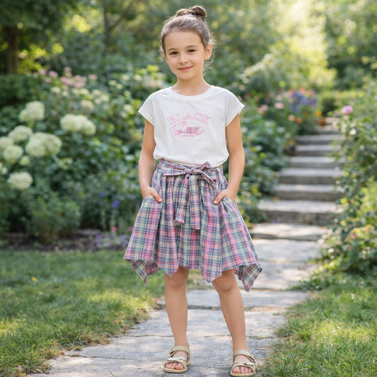 Girls Cotton Short-Skirt Set – Soft Summer Outfit (9-10Y)