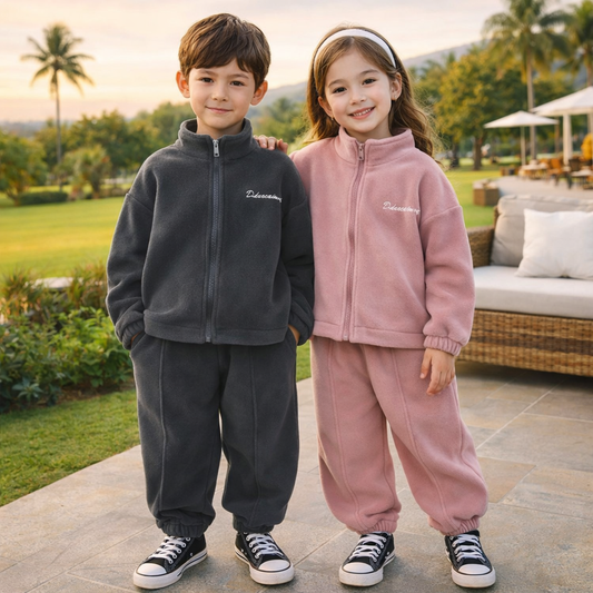 Warm Fleece Outfit Casual Wear Black/Pink Colors Size 3-10y