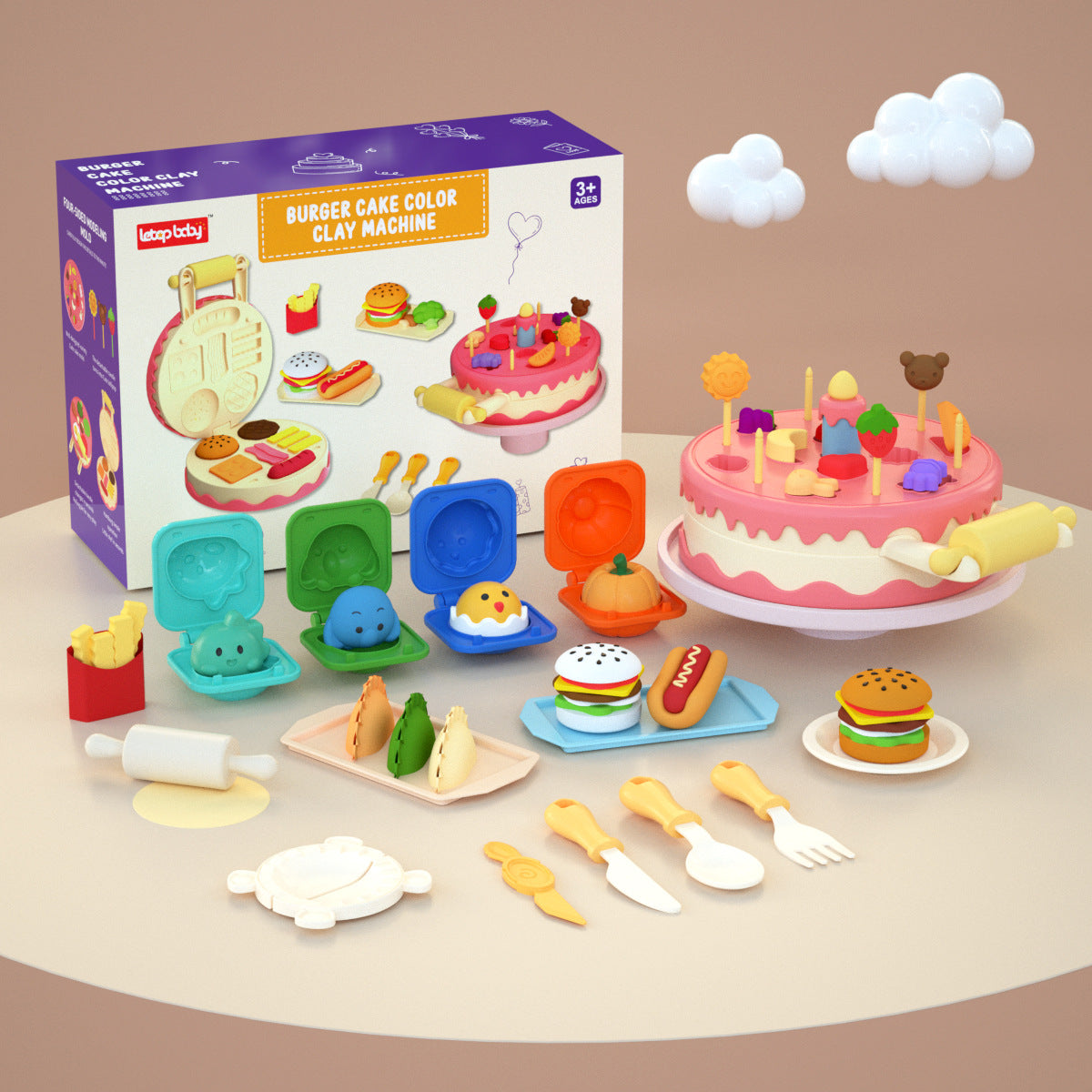 Burger & Cake Color Clay Machine Play Set