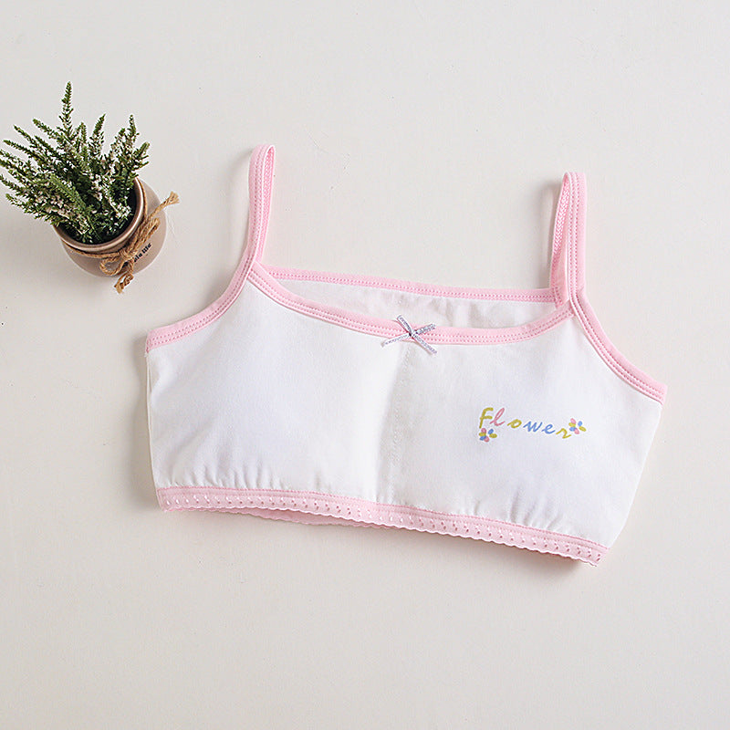 Girls Cotton Bras (4 pcs) – Thin Straps Pink Flower | Size 6–12Y