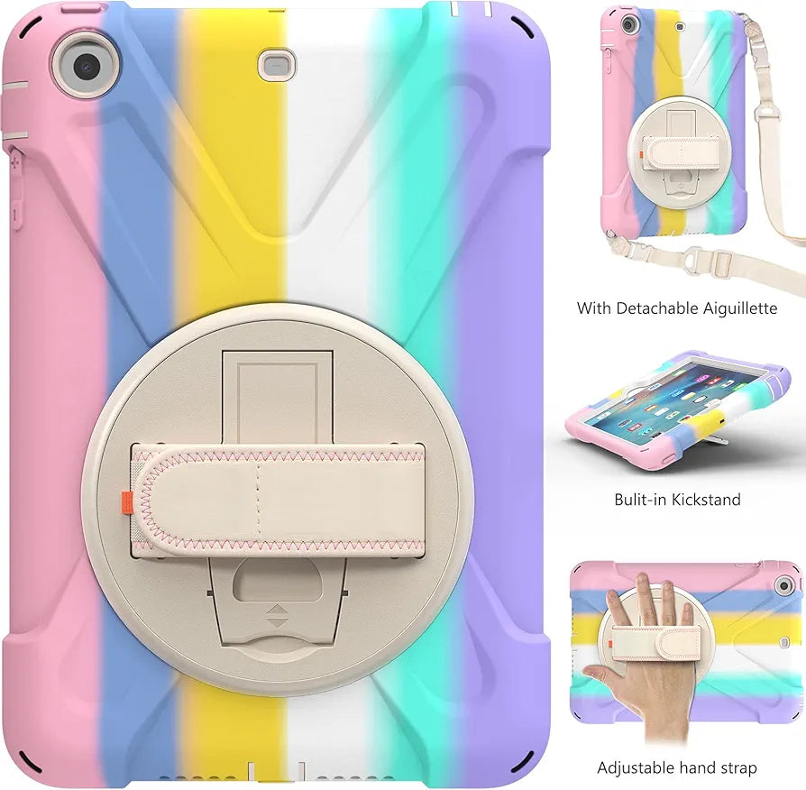 Rainbow Ipad Protective Case | Hand Strap& Shoulder Strap,with Kickstand | Samsung A11 8inch