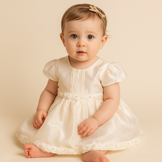 White Dress with Flowers Size 6-12M